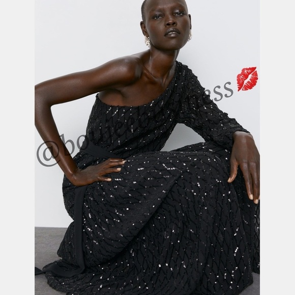 ZARA BNWT Asymmetric One-Shoulder Sequin Dress - Picture 2 of 5